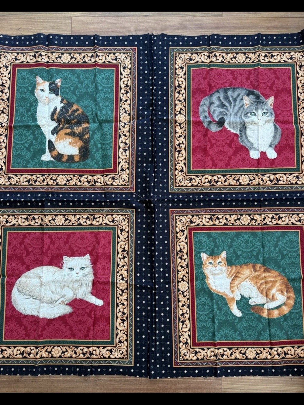 VTG Kesslers Concord Fabric Fancy Cats PIllow Panels 4 Cats